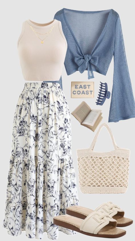 #beach #beachoutfit #coastal #outfitinspo #ootd #coastalgranddaughter #modestfashion #blue #summeroutfit #churchoutfit #summer #modest #vacationoutfits Modest Blue Outfits, Dressing Classy Plus Size, First Meeting Outfit, Modest Coastal Outfit, Outfits With Floral Skirts, Hawaii Outfits Modest, Modest Beach Wear Outfit Ideas, Coastal Mom Aesthetic, Outfits For The Office Women