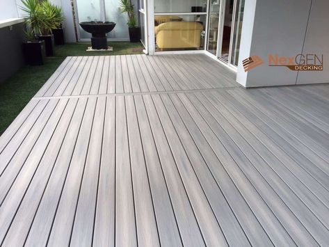 Grey and White Exterior Colour Scheme: Simple Sophistication Outdoor Composite Decking, Diy Decking, Freestanding Deck, Outdoor Decking, Decking Ideas, Laying Decking, Plastic Decking, Wpc Decking, Beach Street