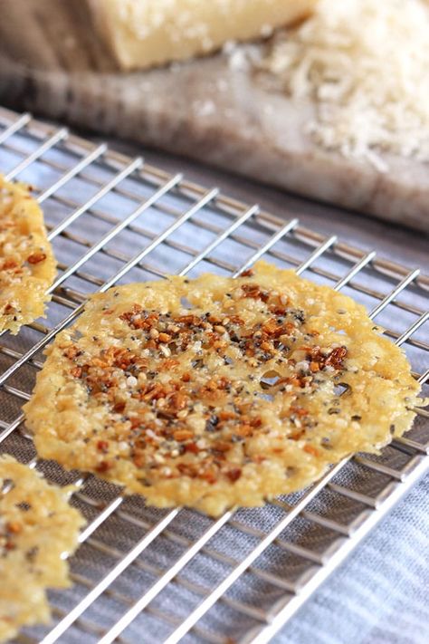 Two-Ingredient Everything Parmesan Crisp | The Suburban Soapbox Parmesan Crisps Recipe, Lace Cookies Recipe, Oatmeal Butterscotch, Oatmeal Lace Cookies, Parmesan Cheese Crisps, Oatmeal Butterscotch Cookies, Brussels Sprouts Salad, Low Carb Crackers, Lace Cookies