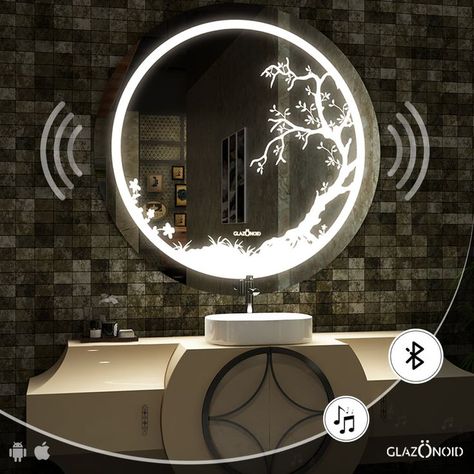 LED mirror with bluetooth music Espejos Aesthetic, Trending Wall Art, Best Mirror, Fancy Mirrors, Bathroom Mirror Design, Mirror Stand, Mirror Interior Design, Best Wall Art, Led Mirrors