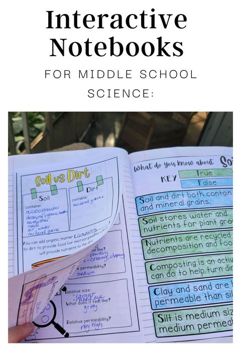 Interactive notebooks (INBs) are essentially a hybrid between a notebook and a scrapbook. Middle School science students use them to take notes, draw diagrams, create graphs, and paste in photos or other visuals to help them better understand the material. INBs allow students to organize their notes and class materials in a creative and interactive way, making the learning process more engaging and enjoyable. Middle School Science Notebook, Interactive Science Notebook Design, Math Journals Middle School, Interactive Notebook Ideas, Interactive Notebooks Middle School, Science Middle School, Science Interactive Notebooks, Notes Studying, Teaching Middle School Science