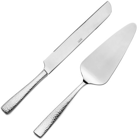 PRICES MAY VARY. Hammered 2-piece cake serving set: includes 12-inch cake knife & cake server Made from the finest food-grade 18/10 stainless steel, this set will last a lifetime and ensure decades of luster The handles are beautifully hammered with a smooth mirror finish to create an elegant and striking appearance, perfect for any occasion Featuring classic curves, heavy-weight heft and exceptional balance. The handles are smooth, tactile and comfortable, making each utensil a pleasure to hold Hostess Cakes, 12 Inch Cake, Porcelain Cake Stand, Cake Knife Set, Cake Stand With Dome, Cake Serving Set, Cake Serving, Cake Server Sets, Cake Carrier