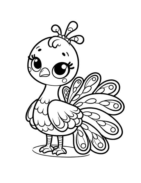 Cute Animal Drawings Tutorial, Peacock Cartoon Drawing, Cute Animal Coloring Pages For Kids, Art Peacock, Coloring Animals For Kids, Duck Coloring Pages Free Printable, Childrens Coloring Pages, Birds Coloring Pages, Drawings For Coloring