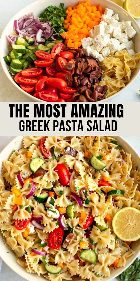 Feta Dressing, Weekday Lunches, Greek Pasta Salad Recipe, Feta Pasta Salad, Greek Pasta Salad, Fall Salad, Greek Salad Pasta, Best Pasta Salad, Greek Pasta