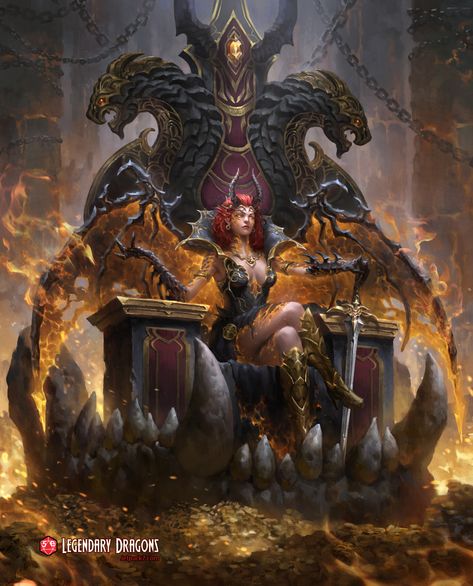 ArtStation - Fury, Dragon Queen of Hell - Legendary Dragons (Jetpack7), Nathaniel Himawan Dark Goddesses, Dnd Inspiration, Dragon Queen, Fantasy Demon, Legendary Dragons, Devian Art, Dragon Artwork Fantasy, Queen Art, Fantasy Races