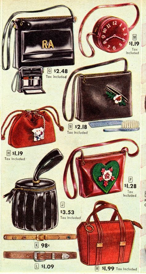 1950 Accessories, 1950 Purse, Handbag Ads, 1950s Handbags, Vintage Bags 1950s, 50s Purse, 1950s Purse, Diner Dress, 1950s Accessories