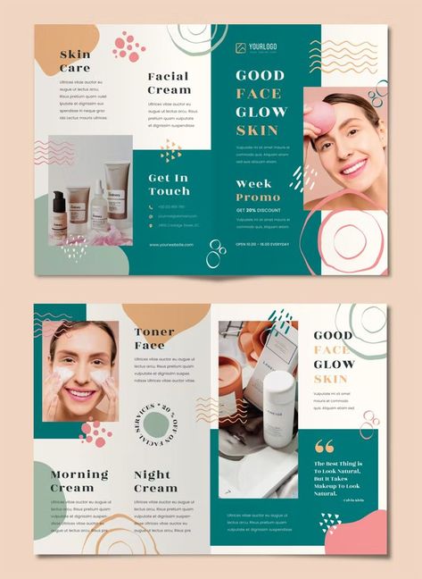 Beauty Brochure Template AI, EPS, INDD, PSD Beauty Brochures, Email Design Inspiration, Organic Pattern, Email Design, Brochure Design Template, Interesting Faces, Skin Cream, Face Oil, Facial Skin Care