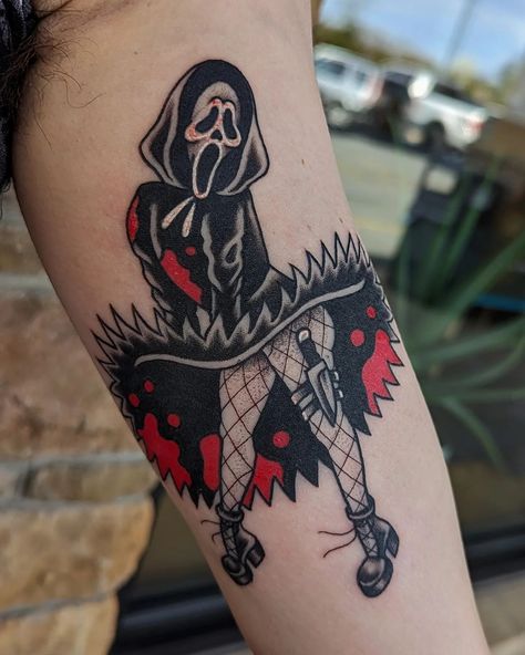 Ghostface pinup ❣️🔪🩸😱 thank you so much Dylan!!!! Swipe to see our plague doctor tarot card healed from November! * * * #screammovies #screamtattoo #ghostfacetattoo #ghostfacepinup #horrortattoo #horrorfans #horrorclassic #ghostface #whatsyourfavoritescarymovie #njtattooer #tattooartistsofnj #tuckertonnj #shorelinetattooandpiercing Ghostface Traditional Tattoo, Nj Tattoo, Ghostface Tattoo, Plague Doctor Tattoo, Goth Pinup, Doctor Tattoo, Pastel Goth Art, Norse Tattoo, Tattoo Fails