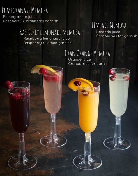 Mimos! Types Of Drinks, Champagne Brunch, Mimosa Bar, Birthday Brunch, Mothers Day Brunch, Bridal Shower Brunch, Christmas Brunch, Raspberry Lemonade, Bridal Brunch