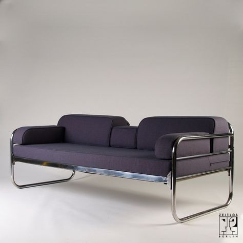 Tubular steel couch/daybed in the style of the Bauhaus-Modernism - 3000 € Steel Couch, Bauhaus Furniture, Welded Furniture, Metal Outdoor Furniture, Metal Sofa, Furniture Design Chair, Lounge Chair Design, House Furniture Design, Diy Sofa