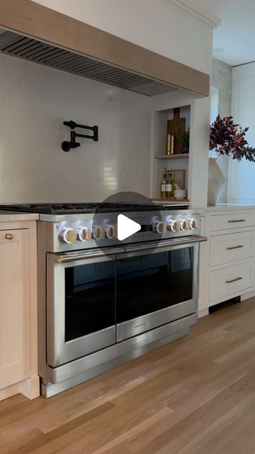 Ally • Sharing inspo to renovate & redecorate on Instagram: "If you are debating whether you should do a custom hood in your kitchen, the answer is YES.  Yes you should!!!   @jkbkitchenandbath  @mousercabinetry   Range: @monogramappliances 48 inch professional range with griddle  Like + save + follow  Any questions?  Just comment below or send me a DM!   #customkitchen  #kitchendesign  #kitcheninteriors  #kitchensofinstagram  #newkitchen  #whiteoak" Professional Range In Kitchen, 48 Inch Range, 48" Range, Kitchen Range, Shaker Kitchen, Custom Kitchen, White Oak, Kitchen Interior, New Kitchen