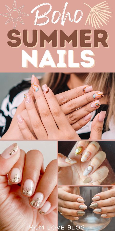 Collage of summer nails, nail art, and nail designs. Boho Summer Nails, Dip Nails, Muted Pink, Round Nails, Summer Nail, Boho Summer, Nail Trends, Natural Nails, Earth Tones