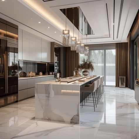 Contemporary Luxury Kitchen, Contemporary Kitchen Design Luxury, Sanctuary Interior Design, Luxury Kitchen Interior Design, Kitchen Decor Aesthetic, Luxury Houses Kitchen, Modern Kitchen Appliances, Open Kitchen And Living Room, Kitchen Interior Design