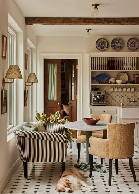 Architectural Digest Rose Tarlow Fabric, Beautiful Fridge, Architecture Digest, Healing House, Amber Interiors Design, Arch Digest, Nickey Kehoe, Rose Tarlow, Striped Sofa