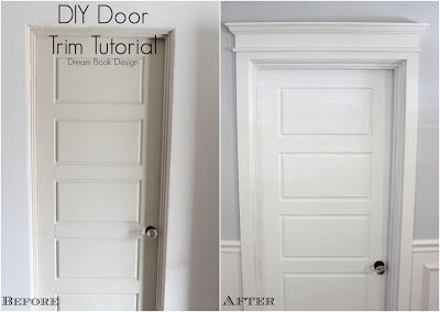 This beautiful door was made even better by adding mouldings around the door casing. - Hello New Friends by Dream Book Design Door Casing, Door Trim, Modern Door, Door Trims, Diy Door, Diy Home Decor Ideas, Crown Molding, Wainscoting, Baseboards