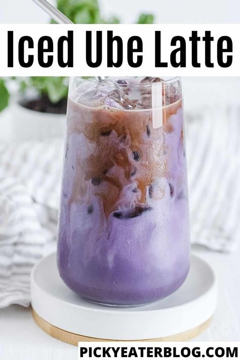 Ube Coffee, Iced Latte At Home, Ube Latte, Fun Coffee Drinks, Ube Extract, Ube Recipes, Latte At Home, Tea Latte Recipe, Iced Coffee Recipe