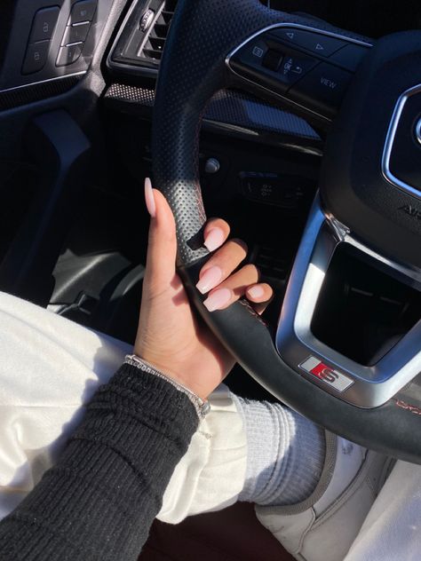 Acrylic nude set in car steering wheel Nails On Car Wheel, Nails On Steering Wheel, Photos For Instagram, Car Steering Wheel, Car Steering, French Tip Nails, In Car, Instagram Story Ideas, Nails Makeup