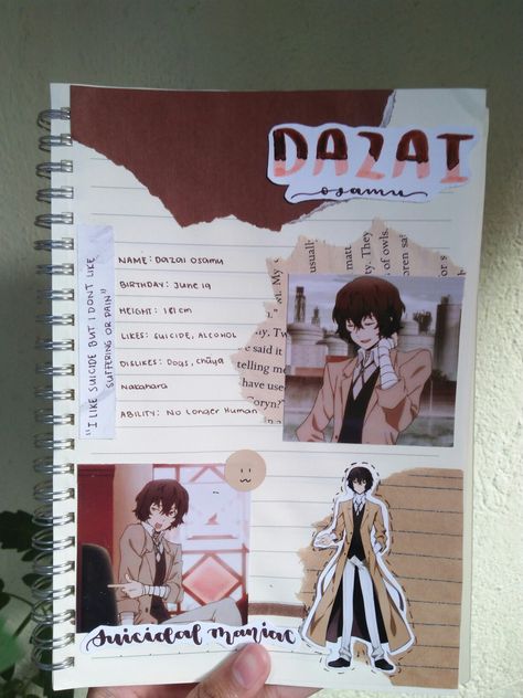 Dazai Journal, Manga Journal, Journal Inspiration Writing, Anime Journal, Bulletin Journal Ideas, Bullet Journal Diy, Cute Journals, Bullet Journal Design Ideas, Diary Ideas