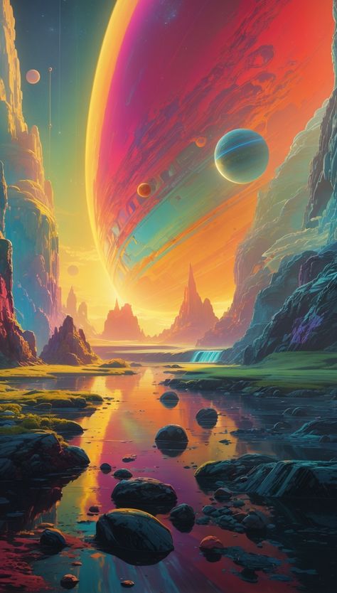 Imaginary Planet Ideas, Tropical Planet Concept Art, Weird Landscapes Art, Space Environment Concept Art, Alien Planet Aesthetic, Alien Landscape Concept Art, Beeple Artist, Alien Worlds Landscape, Alien Planet Landscapes