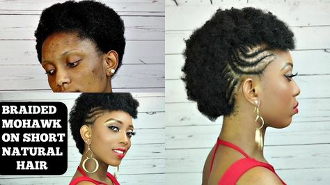 How To Braided Mohawk Tutorial On Short Natural Hair [Video] - https://blackhairinformation.com/video-gallery/braided-mohawk-tutorial-short-natural-hair-video/ Hair Tutorial Wedding, Mohawk Tutorial, Bun Hawk, Diy Hair Updos, Faux Hawk Updo, Updos Tutorials, Braided Mohawk, Short Natural Hair, Updo Tutorial