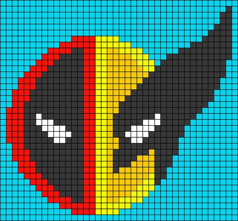 Deadpool Cross Stitch, Melting Bead Ideas, Deadpool Logo, Deadpool Movie, Melty Bead Patterns, Grid Patterns, Marvel Xmen, Deadpool And Wolverine, Pixel Drawing