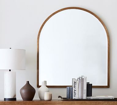 Mirror Pottery Barn, Mirror Pottery, Mirror Bronze, Mantel Mirror, Arched Wall Mirror, Arched Wall, Reflective Light, Mantel Mirrors, Decorative Mirrors