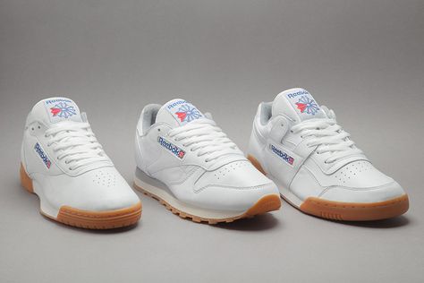 The Classic Leather, Workout and Ex O Fit Lo are imagined in pared-down style for Fall/Winter 2015. Gum Collection, Sneakers Head, Reebok Classic White, Reebok Classic Leather, Reebok Classics, Reebok Sneakers, Popular Styles, Reebok Shoes, Reebok Classic