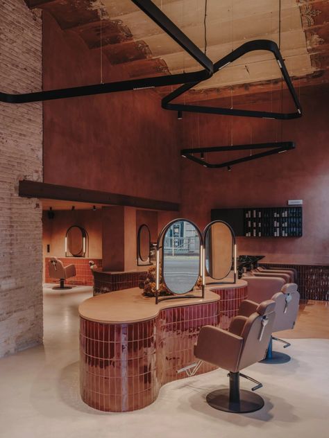 Organic Hair Salon, Salon Lighting, Hair Salon Interior, Natural Interior, Exposed Brick Walls, Hotel Interior Design, London House, Steel House, Organic Hair