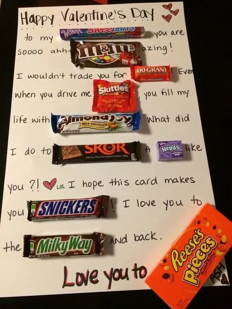 50+ DIY Romantic Valentine's Day Ideas for Him - HubPages Candy Messages For Boyfriend, Aesthetic Valentines Day Cards For Friends, Valentine’s Day Candy Poster, Candy Box Valentines Day Gift Ideas, Chocolate Notes Gift Ideas, Candy Cards For Valentines Day, Valentines Baskets For Him, Valentine Day Aesthetic, Candy Birthday Cards