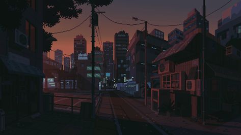 Animated City Gif, Pixel Art Gif Banner, Sunset Animation, Japan Pixel Art, 3440x1440 Wallpaper, Sunset Gif, Pixel Art Gif, Pixel City, Pixel Gif