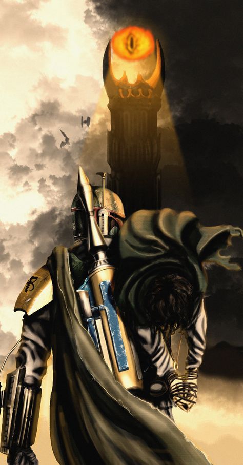 Boba Fett walks into Mordor with Frodo. I wonder what the bounty would have been on Mr. Baggins. Dark Vader, Bobba Fett, Best Pictures Ever, Dark Vador, Pop Culture Art, Star Wars Wallpaper, Theme Color, Boba Fett, Sci Fi Fantasy