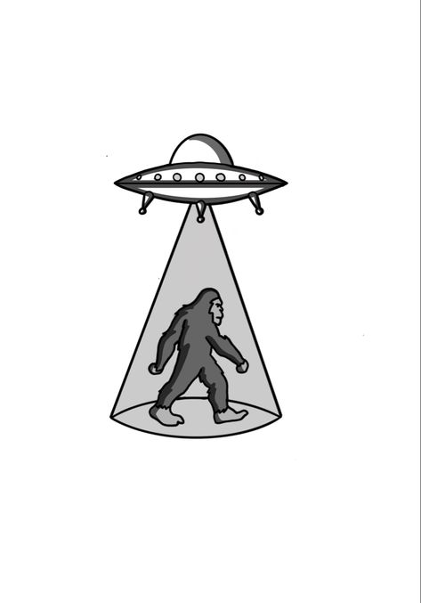 Bigfoot Tattoo For Women, Alien And Bigfoot Tattoo, Alien Ufo Tattoo, Small Ufo Tattoo, Cow Alien Abduction Tattoo, Bigfoot Tattoo, Alien Tattoo Trippy, Ufo Tattoo, Sleeve Inspiration