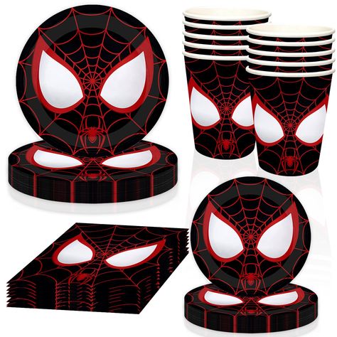 PRICES MAY VARY. 【Package Including】Spider party supplies Included 20pcs cups, 20pcs plates, 20pcs napkins. Our complete set of spidey birthday party supplies will add amazing to you, your family and friends. 【High Quality】Spider party plates are made of eco-friendly paper,which is safe and eco-friendly, non-toxic and odorless, it is the best decoration for your party. 【Perfect Party Decorations】Spidey birthday decorations are created with the mission to leave everyone having a beautiful memorie Miles Morales Theme Party, Spiderman And Friends Birthday Party, Miles Morales Spiderman Birthday Party, Spiderverse Party, Miles Morales Birthday, Miles Morales Birthday Party Decorations, Spider Man Party Ideas, Miles Morales Birthday Party, Spidey And Friends Birthday Party