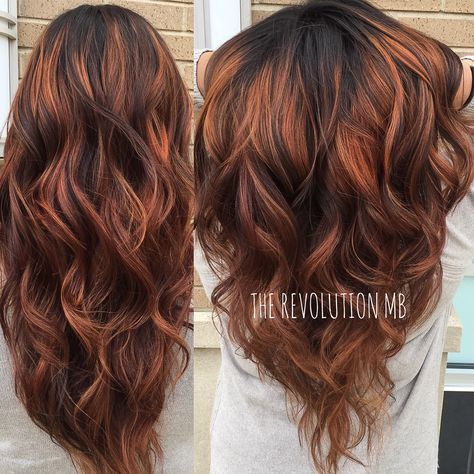 Spicy Cinnamon Fall Balayage Chocolate Brown With Copper Balayage, Fall Hairstyles Color, Cinnamon Copper Balayage, Spicy Cinnamon Hair Color, Cinnamon Blonde Balayage, Cinnamon Melt Hair, Apple Cinnamon Hair Color, Black To Copper Balayage, Fall Balayage Brunette Auburn