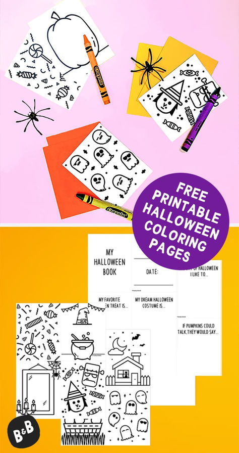 Our free printable Halloween coloring pages for kids sitting on colorful backgrounds October Journal, Halloween Activity Sheets, Halloween Costume Patterns, Fun Halloween Activities, Boredom Busters For Kids, Halloween Books For Kids, Free Printable Halloween, Halloween Mystery, Coloring Activities