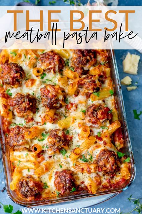 Meatball Pasta Bake Recipes, Pasta Bake Recipes, Meatballs And Pasta, Baked Pasta Recipes Easy, Pasta And Meatballs, Meatball Pasta Bake, Resep Pasta, Meatball Pasta, Baked Pasta Recipes