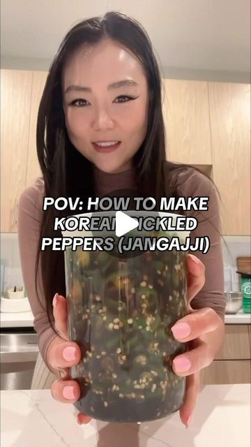 Angie Y. on Instagram: "🔥SAVE AND SHARE THIS RECIPE TO MAKE KOREAN PICKLED PEPPERS (aka: Jangajji) 🌶️ 

- Serrano peppers
- Thai chili peppers
- 2 cups brown rice/ rice wine vinegar 
- 3 tbsp fish sauce
- 2 tbsp sugar
- 1 cup of water

Combine all ingredients into a quart with the cut up peppers. Shake and store in fridge for up to 3-4 weeks! 

🧨Can you handle the spice of Korean food?! 👇🏻" Pickled Bell Peppers Recipe, Serrano Pepper Recipes, Thai Chili Peppers, Thai Chili Pepper, Serrano Peppers, Pickled Peppers, Thai Chili, Bell Pepper Recipes, Serrano Pepper