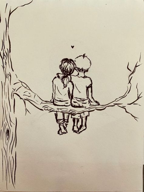 Friendship Sketches, Boy And Girl Sketch, Draw Heart, Friendship Tree, Best Friend Sketches, Tree Sketch, Friends Sketch, Whimsical Art Journal, Sketches Of Love