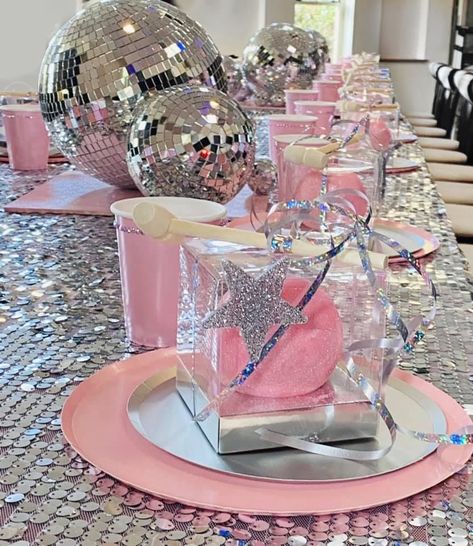 Cowgirl Dance Party, Pink And Silver Disco Birthday Party, Western Disco Decor, Disco Pink Birthday Party, Girls N Glitter Party Theme, Pink Dance Party, Disco Bday Party Decoration, 13th Disco Party Ideas, Disco Candy Bar