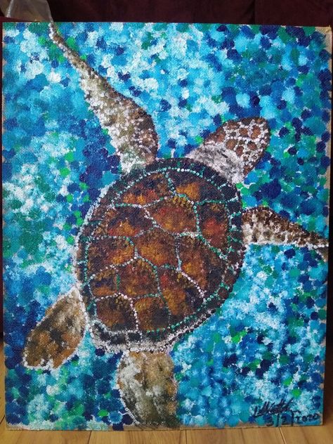 Pointalism. Sea. Turtle. Turtle Pointillism, Sea Turtle Painting Acrylic Easy, Kolaj Art, Pointillism Painting, Pointalism Art, Awesome Drawings, Sea Turtle Art, Coastal Painting, Turtle Love