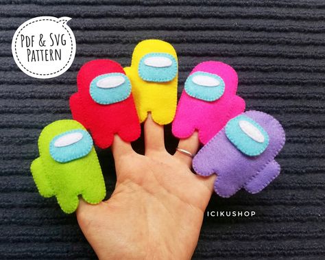 Make your own felt finger puppet. Get the pattern on MyEtsyShop Enjoy Crafting Summer School Crafts, Among Us Party, Finger Puppet Patterns, Baby Mobil, Felt Finger Puppets, Puppet Patterns, Sewing Pattern Shop, Felt Sewing, Unicorn Crafts