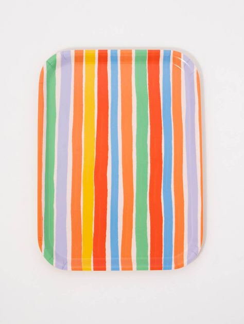 The Summer Striped Bent Birch Serving Tray is a 10.6 x 7.6 inch lightweight tray. Crafted from sheets of sustainably sourced birch veneer, and topped with a custom printed melamine layer, this unique tray is sure to catch your eye. Desk Stickers, Art Deco Wall Art, Melamine Tray, Birch Veneer, Planner Notepad, Bath Candles, Summer Stripes, Stationery Set, Retro Art