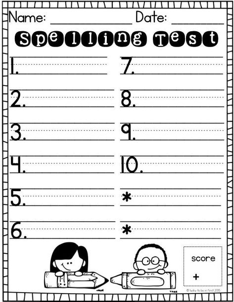 Spelling Test Paper, 1st Grade Homework, First Grade Homework, Spelling Test Template, 1st Grade Spelling, Test Paper, Spelling Test, 1st Grade Writing, First Grade Worksheets