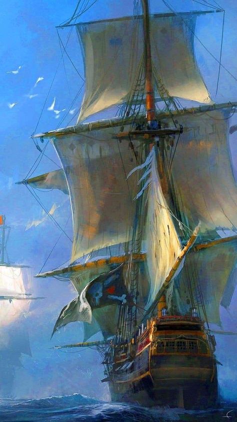 Pirate Ship Digital Art, Pirate Ship Artwork, Sailing Ships Art Paintings, Galleon Ship Drawing, Pirate Ships Drawings, Pirates Ship Drawing, Pirate Ship Art Illustrations, Pirate Ship Drawing Reference, Pirate Ship Side View