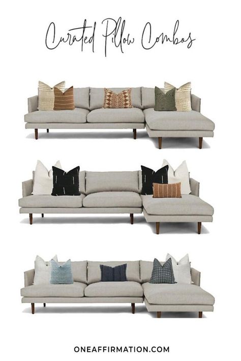 How To Arrange Throw Pillows Sectional, Chaise Couch Pillow Arrangement, Cushion Decor Living Rooms, Pillow Combinations For Couch, Sectional Pillow Arrangement Layout, Throw Pillow Color Combinations, Living Room Cushion Ideas, Blue Pillow Combinations, Sectional Pillow Arrangement