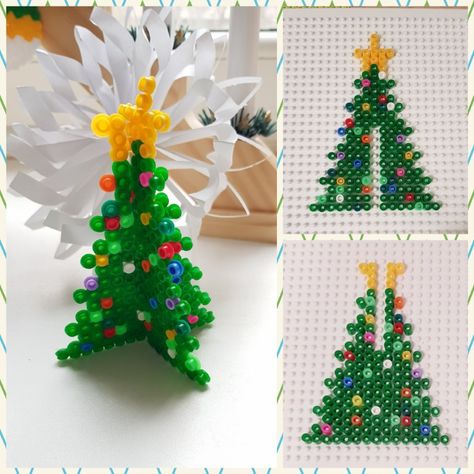 Fuse Beads Christmas, Aqua Beads Christmas, Christmas Tree Perler Beads, Christmas Pearl Beads, Christmas Crafts Hama Beads, Hama Bead Christmas Decorations, Christmas Tree Hama Beads, Perler Bead Tree Topper, 3d Christmas Tree Perler Beads