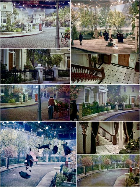 17 Cherry Tree Lane interior and exterior set design from Walt Disney’s “MARY POPPINS” (Buena Vista,1964) Mary Poppins House, 17 Cherry Tree Lane, 17 Cherry Tree Lane Mary Poppins, Cherry Tree Lane Mary Poppins, Mary Poppins Lamp, Mary Poppins Musical Set Design, Cherry Tree Lane, Mary Poppins Poster 1964, Mary Poppins Movie