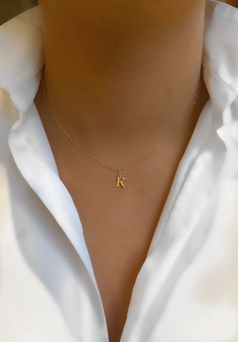 Gold Letter T Necklace, K Letter Necklace, Delicate Necklace Gold Indian, Necklace K, Gold Necklace Letter, K Necklace Letter, Gold Initial Necklace, Initial Necklace Gold Letters, K Necklace