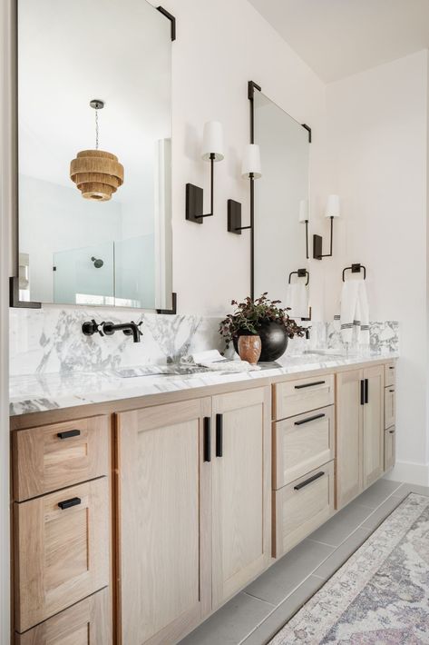 This week's favorite spaces include beautiful ideas & inspiration for the living room, bedroom, kitchen, entryway & more, plus great weekend sales! Transitional Bathroom, Master Bath Remodel, Up House, Reno Ideas, Wood Vanity, Wood Bathroom, Building A New Home, Bathroom Renos, Bathroom Remodel Master