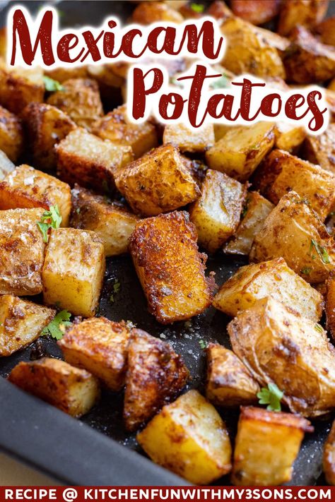 These crispy Mexican potatoes are the perfect one-pan side dish for any meal. They are sweet, smoky, and a little cheesy. Plus, they are super simple to make! Mexican Potatoes, Butter Beans Recipe, Best Potato Recipes, Creamed Beef, Chick Fil A Sauce, Easy Potato Recipes, Potato Recipes Side Dishes, Potato Sides, How To Cook Potatoes